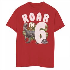 Футболка с рисунком Raptor Roar I&apos;m 6 для мальчиков 8–20 лет, день рождения, «Мир Юрского периода» Jurassic World, красный