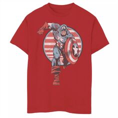 Футболка с рисунком Marvel Captain America Charge для мальчиков 8–20 лет Marvel, красный
