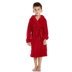 Детский флисовый халат Leveret с капюшоном, классический однотонный Leveret, красный