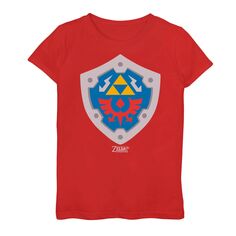 Футболка с изображением щита Nintendo Legend of Zelda Link&apos;s Awakening Shield для девочек 7–16 лет Licensed Character, красный