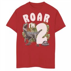 Футболка с рисунком Raptor Roar I’m 2 для мальчиков 8–20 лет, день рождения, «Мир Юрского периода» Jurassic World, красный