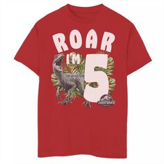 Футболка с рисунком Raptor Roar I’m 5 для мальчиков 8–20 лет, день рождения, «Мир Юрского периода» Jurassic World, красный