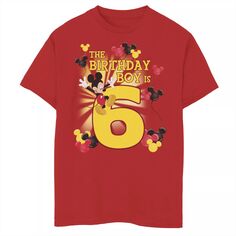 Футболка с рисунком «Микки и друзья» Disney для мальчиков 8–20 лет, 6 лет, именинника Disney, красный