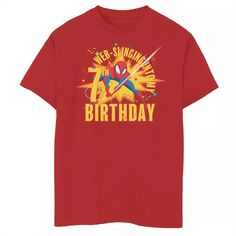 Футболка с рисунком Marvel Web Slinging на 7-й день рождения для мальчиков 8–20 лет Marvel, красный