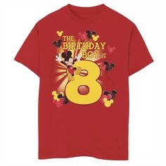 Футболка с рисунком «Микки и друзья» Disney для мальчиков 8–20 лет, 8 лет, для именинника Disney, красный