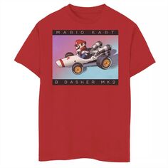 Футболка неонового цвета с выцветшим рисунком для мальчиков 8–20 лет, Nintendo Mario Kart «B Dasher Mk. 2» для дрифта Licensed Character, красный