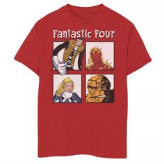 Футболка с графическим рисунком «Marvel Fantastic Four Ready To Fight» для мальчиков 8–20 лет с портретными панелями Licensed Character, красный