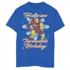 Футболка с рождественским рисунком «Непобедимый праздник» для мальчиков 8–20 лет «Железный человек Marvel» Marvel