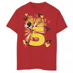 Футболка с рисунком «Микки и друзья» Disney для мальчиков 8–20 лет, 5 лет, именинника Disney, красный