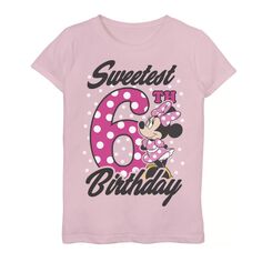 Розовая футболка в горошек с рисунком Disney&apos;s Minnie Mouse для девочек 4–16 лет на 6-й день рождения Disney