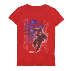 Футболка с рисунком «Звездный Лорд Галактики» для девочек 7–16 лет «Marvel Что, если бы Т&apos;Чалла» Marvel, красный