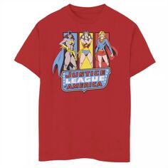 Футболка с графическим рисунком и панелями «Лига справедливости» для мальчиков 8–20 лет из комиксов DC Comics «Супергерои» для девочек DC Comics, красный