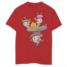 Футболка с логотипом The Fairly OddParents для мальчиков 8–20 лет, Космо Ванда и Тимми Nickelodeon, красный