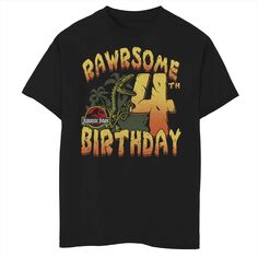 Футболка Rawrsome с рисунком на 4-й день рождения для мальчиков 8–20 лет Jurassic Park