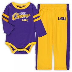 Комплект боди с длинными рукавами и спортивных штанов LSU Tigers Little Kicker для младенцев фиолетового/золотого цвета Outerstuff