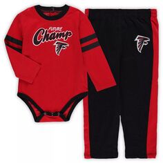 Комплект боди с длинными рукавами и брюк для младенцев Atlanta Falcons Little Kicker красного/черного цвета Outerstuff