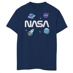 Футболка с рисунком и смайликами, стикер НАСА «Космическая планета-ракета» для мальчиков 8–20 лет Licensed Character
