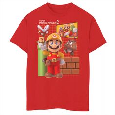 Футболка с графическим фоном Nintendo Super Mario Maker 2 для мальчиков 8–20 лет, игровая сетка Licensed Character