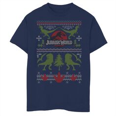 Рождественский уродливый свитер с изображением динозавров и футболкой с рисунком «Мир Юрского периода» для мальчиков 8–20 лет Jurassic World