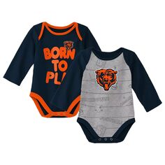 Комплект из двух боди с длинными рукавами темно-синего/серого цвета для новорожденных и младенцев Chicago Bears Born To Win Outerstuff