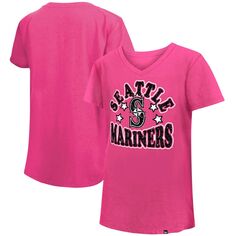 Розовая футболка из джерси Сиэтл Маринерс для девочек, молодежная футболка с v-образным вырезом и звездами New Era New Era