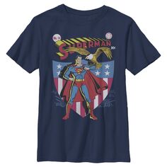 Футболка с графическим плакатом и постером «Супермен», звезды и полосы, для мальчиков 8–20 лет, DC Comics Licensed Character