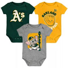 Зеленый/золотой/серый комплект боди Oakland Athletics Change Up для новорожденных и младенцев, состоящий из трех частей Outerstuff