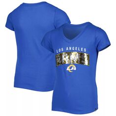 Молодежная футболка New Era Royal Los Angeles Rams для девочек с v-образным вырезом и надписью с пайетками New Era