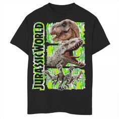 Зеленая камуфляжная футболка с рисунком динозавров и хищников для мальчиков 8–20 лет Licensed Character, черный
