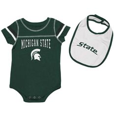Комплект боди и нагрудника Colosseum Green/White Michigan State Spartans шоколадного цвета для новорожденных и младенцев Colosseum