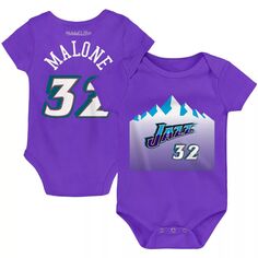 Боди Infant Mitchell &amp; Ness Karl Malone Purple Utah Jazz из твердой древесины, классическое боди с именем и номером Unbranded