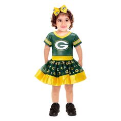 Костюм для девочек-подростков Green Green Bay Packers с пачкой на задней двери Game Day с v-образным вырезом Unbranded