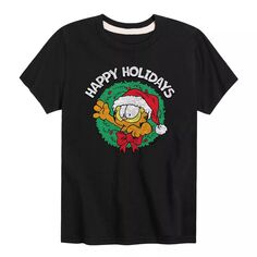 Футболка с рисунком Garfield Happy Holidays для мальчиков 8–20 лет Licensed Character, черный