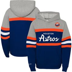 Молодежный пуловер с капюшоном Mitchell &amp; Ness Heather Grey/темно-синий Houston Astros Cooperstown Collection Head Coach Unbranded