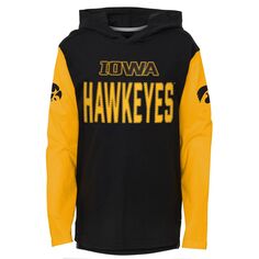 Молодежная черная футболка с капюшоном Iowa Hawkeyes Heritage и длинными рукавами Outerstuff