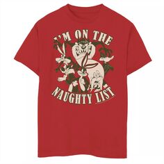 Рождественская футболка с рисунком «Я в списке непослушных» для мальчиков 8–20 лет Looney Tunes Licensed Character