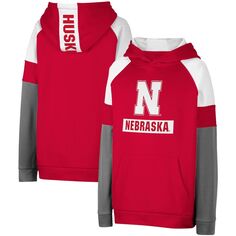 Пуловер с капюшоном Youth Colosseum Scarlet Nebraska Huskers с цветными блоками Colosseum