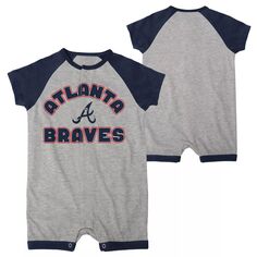 Комбинезон с застежкой-кнопкой Atlanta Braves Extra Base Hit для новорожденных и младенцев Heather Grey Outerstuff