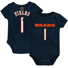 Темно-синее боди для младенцев Justin Fields Chicago Bears Mainliner с именем и номером игрока Outerstuff