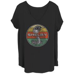 Футболка размера плюс для юниоров Shelby Cobra в цветные полоски с v-образным вырезом и графическим рисунком с потертым логотипом Licensed Character