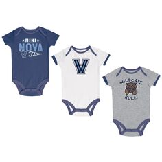Комплект боди для новорожденных и младенцев Champion темно-синего/серого/белого цвета Villanova Wildcats, комплект из трех боди Champion