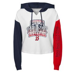 Молодежная белая укороченная толстовка с капюшоном Boston Red Sox для бега для девочек Outerstuff