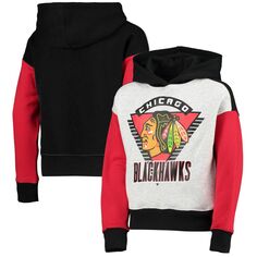 Пуловер с капюшоном для девочек, молодежный серый/черный Chicago Blackhawks Let&apos;s Get Loud Outerstuff