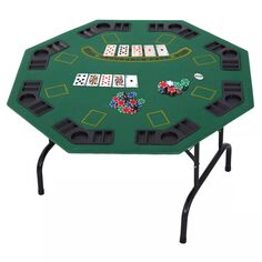Soozier 47-дюймовый складной восьмиугольный покерный стол для 8 игроков, игра в покер для блэкджека с подстаканниками, синий Soozier