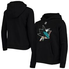 Черный молодежный пуловер с капюшоном и логотипом San Jose Sharks Primary Outerstuff