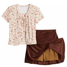 Комплект из топа Knit Works с завязкой спереди и вельветовой юбки для девочек 7–16 лет, стандартного размера и размера плюс Knit Works