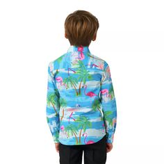 Классическая рубашка на пуговицах с тропическим фламинго для мальчиков 2–8 лет OppoSuits Flaminguy OppoSuits