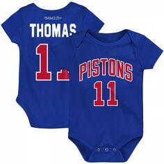 Боди Infant Mitchell &amp; Ness Isiah Thomas Blue Detroit Pistons из твердой древесины, классическое боди с именем и номером Unbranded
