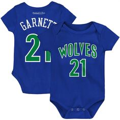 Младенческое боди Mitchell &amp; Ness Kevin Garnett Blue Minnesota Timberwolves из твердой древесины, классическое боди с именем и номером Unbranded