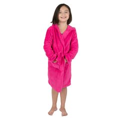 Детский флисовый халат Leveret с капюшоном, классический однотонный Leveret, ярко-розовый